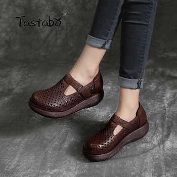 

Tastabo Wedges ladies shoes Leather material shoes 2019 hollow style shoes Comfortable leather lining Simple casual shoes