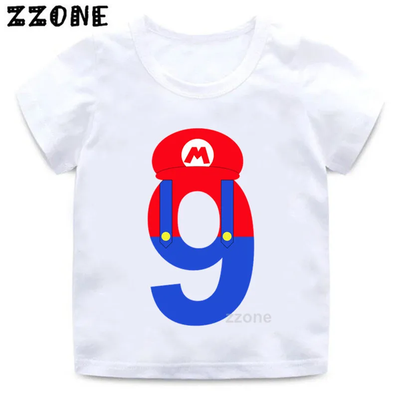 Футболка с надписью «Super Mario» и цифрой 1-9 для мальчиков и девочек, детская одежда с цифрами и надписью «Happy Birthday», Детская футболка с героями мультфильмов, HKP5233