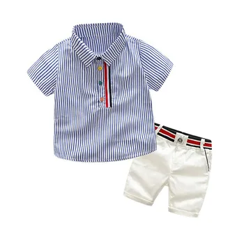 

New Kids Outfits Boys Striped Short-sleeved T-shirt+Shorts Suit Baby Clothes Set Toddler Boy Pullovers Children's Set 1-6Y V1