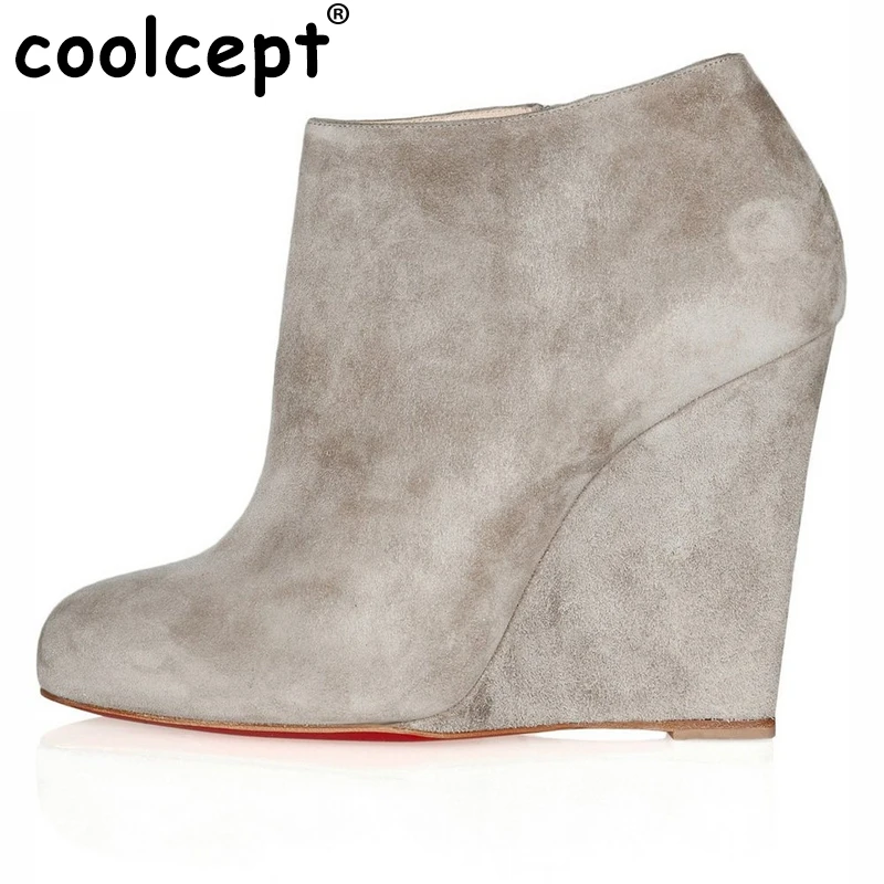 

Women Ankle Boots Female Round Toe Wedges Zipper Boots Fashion High-quality Shoes Woman Can be Customized Size 35-46 B099