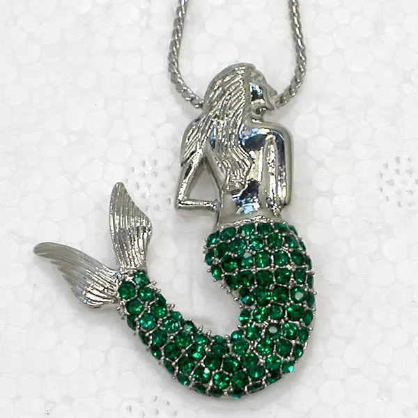 

Green Rhinestone Mermaid Pendant Necklace Chain jewelry F169 M