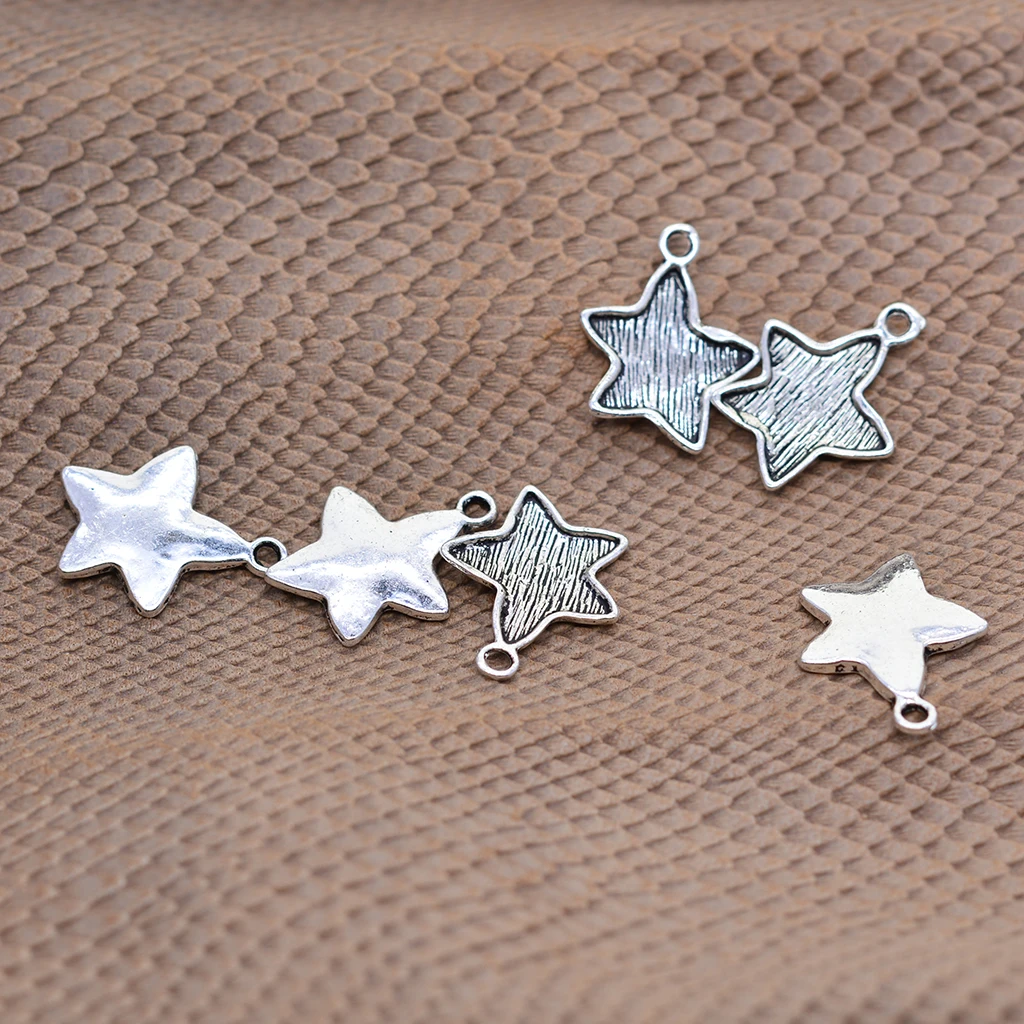 100pcs Antique Tibetan Style 20x15mm Alloy Star Pendant Cabochon Bezel Settings Trays Cabochon Frame DIY Jewelry Making Charms