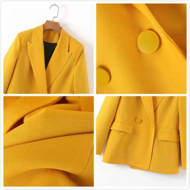 2019 Elegant Office Ladies Blazer Women Single Button Long Sleeve Jackets Coat Female Yellow Blazers Feminino Outerwear Tops