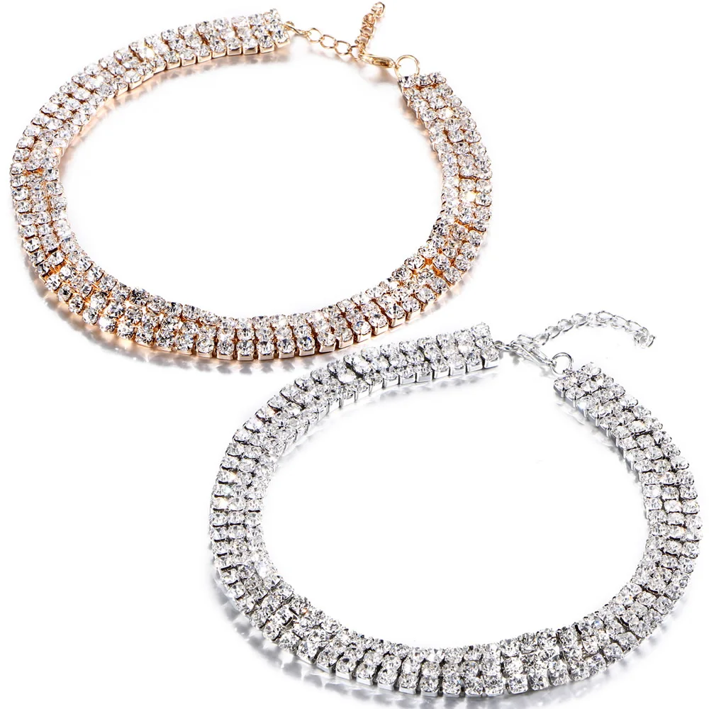 2017 Fashion Choker Necklaces Wedding Party Prom 3 Row Stretch