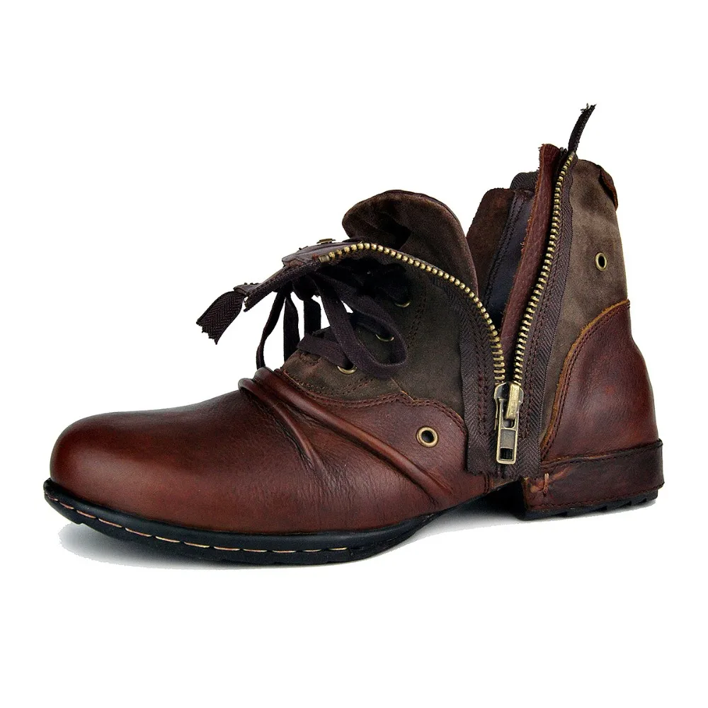 Mens leather boots motorcycle leather boots OTTO ZONE New England Genuine Leather Men Motorcycle Boots Autumn Ankle Winter Men's Casual
