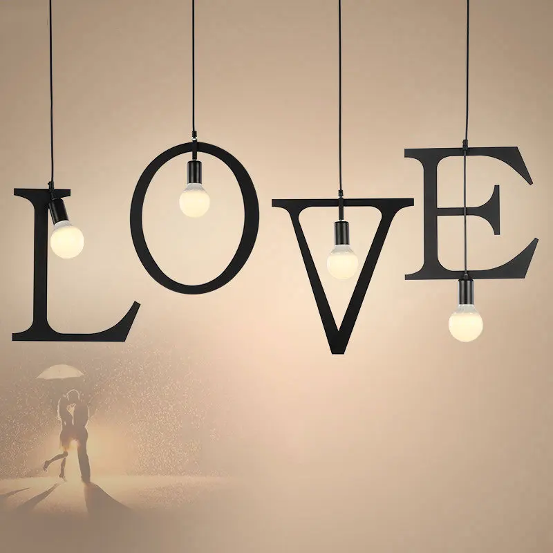 

Vintage Led Pendant Lamp English Alphabet Romantic Restaurant Bedroom Suspension Lighting Coffee shop Bar Hanglamp Free Shipping