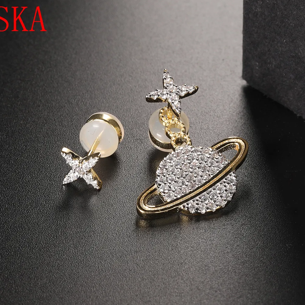 

2019 New Korean Jewelry Gold Star Stud Earrings For Women Asymmetric Round Planet Earring 925 Sterling Silver Vintage Earrings