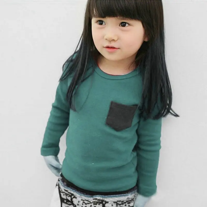 

Fashion Autumn Toddler Baby Long Sleeve Crewneck Cool T-shirt Tees Pocket Deco Boys Girls Children Cotton Shirt Top Clothes