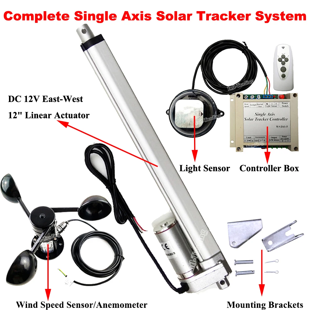 Solar Panel Tracking 12" 12V Linear Actuator 1500N Motor ...