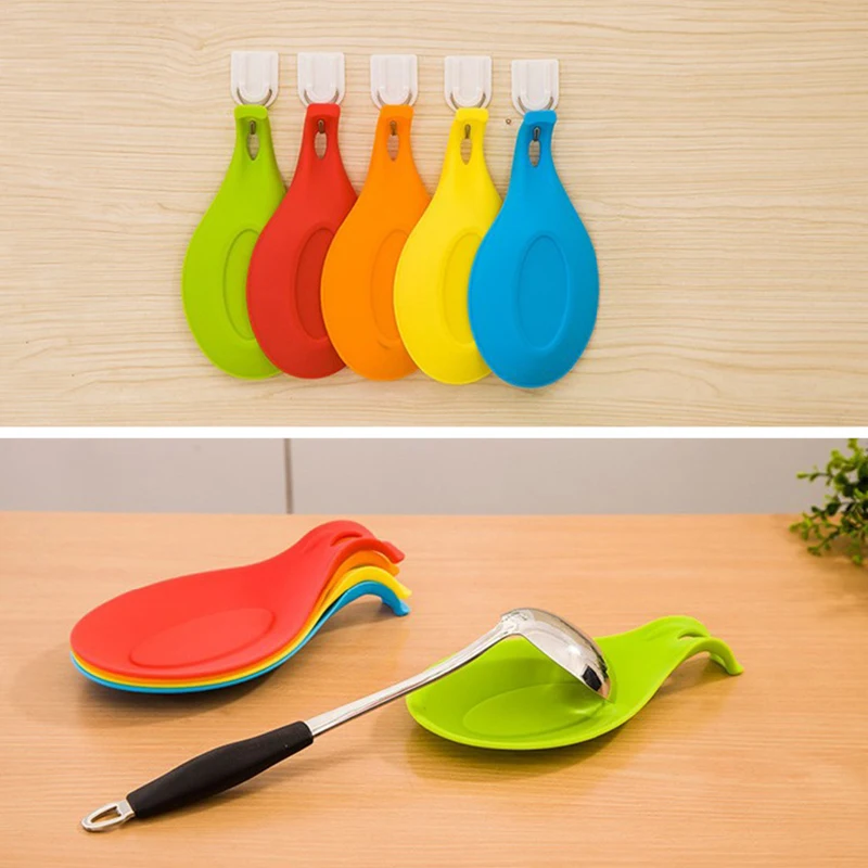 2Pcs Silicone Spoon Rest Heat Resistant Ladle Spatula Spoon Holder