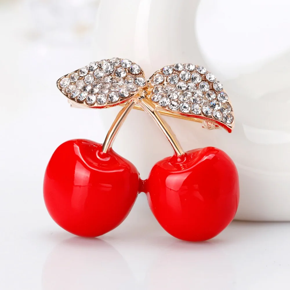 Cherry Brooch For Women Men Jewelry Trend Rhinestone Enamel Fruit