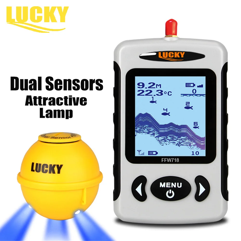 

Lucky Portable Fish Finder Wireless Ultrasonic Inductor LCD 125KHZ 45M Dual Sensors for Underwater Fishing with Attractive Lmap