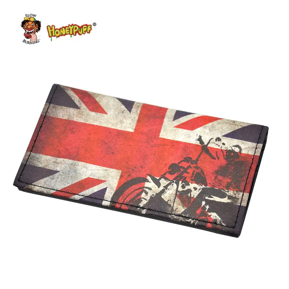 

HONEYPUFF English Flag Design PU Leather Tobacco Pouch with 78MM/70MM Paper Holder Portable Pocket Size Tobacco Box Cigarette
