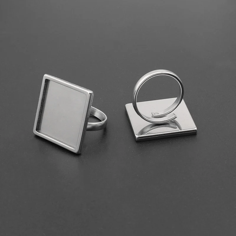 

2pcs Stainless Steel Round/Square Cabochon Ring Base Adjustable 20mm 25mm Blank Bezel Settings DIY Jewelry Findings