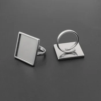 

2pcs Stainless Steel Round/Square Cabochon Ring Base Adjustable 20mm 25mm Blank Bezel Settings DIY Jewelry Findings