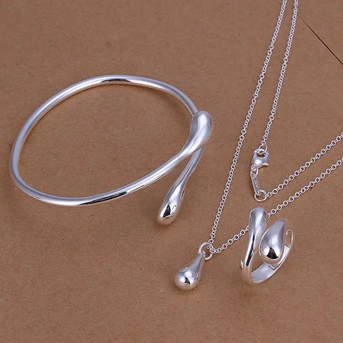 

Hot selling 925 jewelry silver plated jewelry set fashion jewelry set Waterdrop Necklace&Bangle&Ring Jewelry Set SMTS331