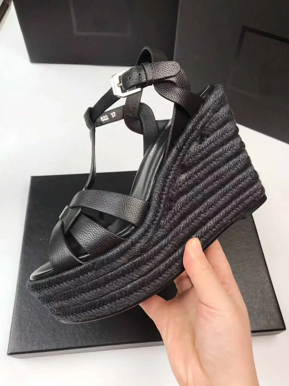 

Brand Women High Heel Sandal Wedhes Genuine Leather Women Sandal Waterproof Platform Cross Candy Color Wedding Shoes 35-41 Box