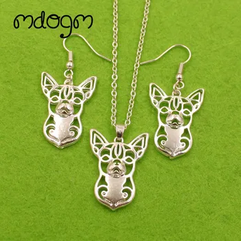 

Mdogm Chihuahua Dog Animal Jewelry Sets Silver-Plate Gold Necklace Drop Earrings Cute Pendant For Women Female Fashion T034