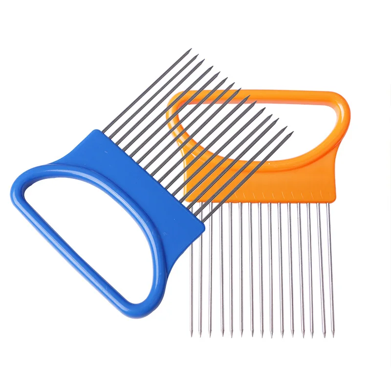 Kitchen Gadgets Handy Onion Cutter Holder Stainless Steel Easy Cut Tomato Onion Slicer Vegetable Cutter Cutting Aids Safety Cooking Tools (5)