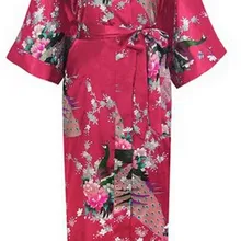 Сливы новые Для женщин удлинить халат-кимоно свадебное платье Ночная рубашка пижамы шелковой атласной плюс Размеры S-XXXL wr0022015