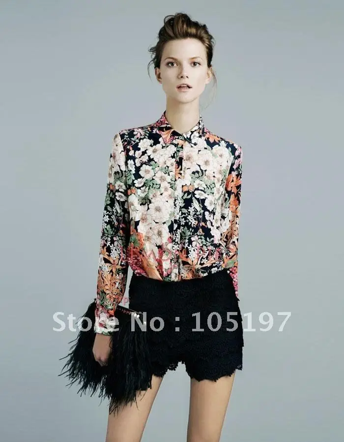 Free Shipping 2012 Poster Blouse Fashion Floral Print