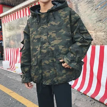 Men Winter Loose Camouflage Hooded Parkas Jacket Male Fashion Hip Hop Cotton Padded Warm Jacket Mens Overcoat