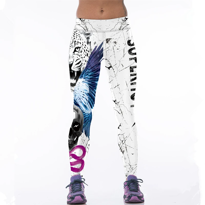 

Sexy Women Sport Leggings White 3D Leopard Print High Waist Elastic Spandex Workout Pants Football Slim Fitness Jogging Jeggings