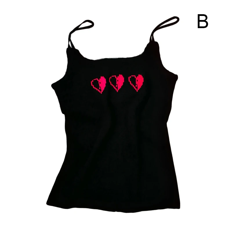 Модный летний топ с вышивкой Love Camisole, тонкий, Саморазвитие, женская вязаная одежда, камзол - Цвет: Черный