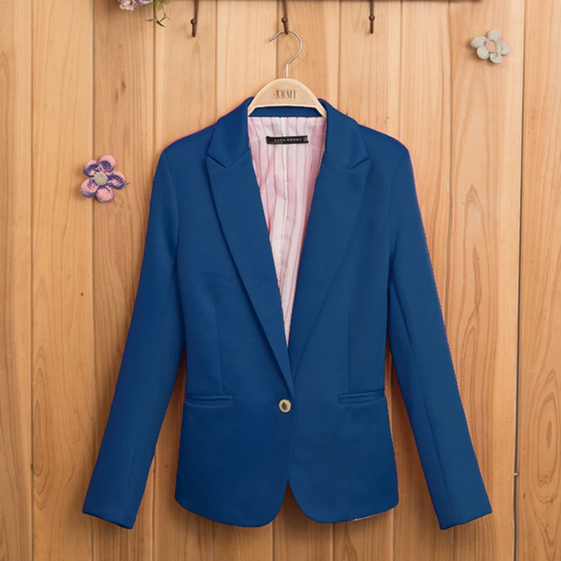 Новинка, модный пиджак, Блейзер, женский костюм, пальто с длинным рукавом, с подкладкой, в полоску, на одной пуговице, женские блейзеры, куртка, яркие цвета - Цвет: Синий