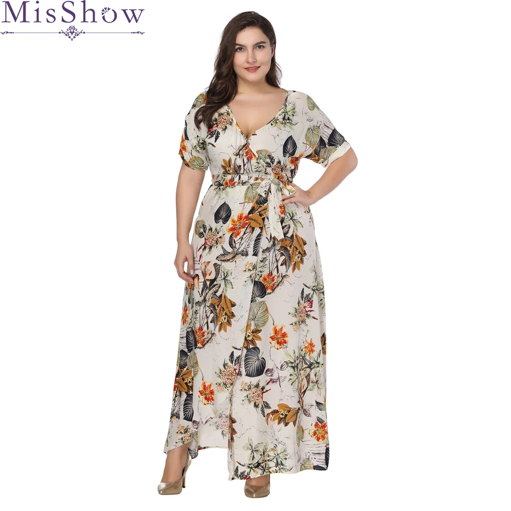 

Women Long Maxi Dress Plus Size 6XL 7XL 2019 Summer Floral Print Boho Style Beach Dress Casual Short Sleeve Party Dress Vestidos