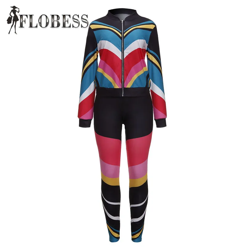 Two Piece Set Women's Tracksuits Autumn 2018 Jacket And Pants Zipper Casual Sweatsuit Long Sleeve Printing Spring Outfits Set