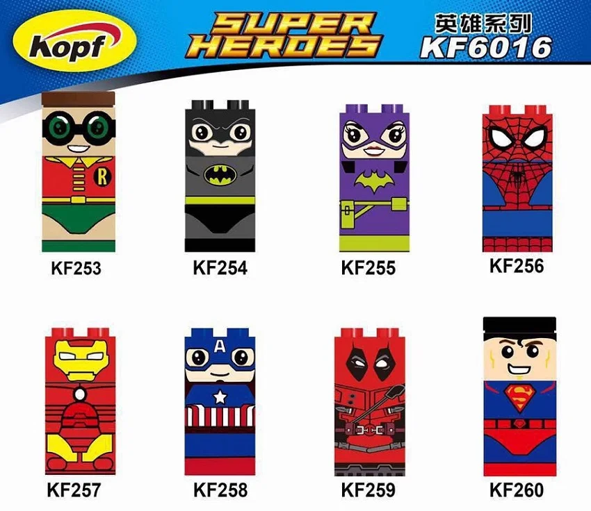 

Single Sale Captain America Robin Spiderman Batman Deadpool Building Blocks Super Heroes Model Bricks Children Gift Toys KF6016