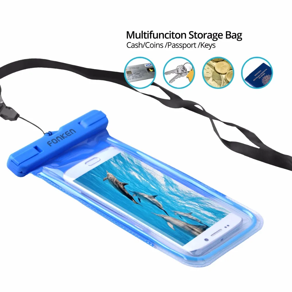 FONKEN IPX8 водонепроницаемая сумка светящиеся спортивные сумки для плавания под водой телефон с повязкой на руку чехол для телефона 6,0 дюймов сухая сумка