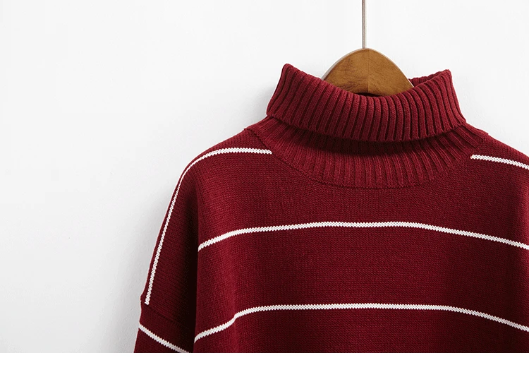 Новое поступление, женские повседневные пуловеры, трикотажный свитер, осенние свободные полосатые свитера с высоким воротом, 6 цветов, B118