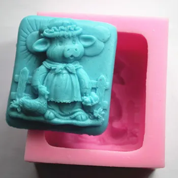 

Handmade Soap Silicone Mold Animal Candle Molds Polymer Clay PIG in dress