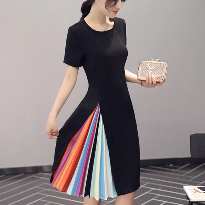 

Fashion Women Vintage Ladies pleated Dresses Elegant Short Sleeve Bodycon Dress Casual Evening Party ball prom vestido plus size