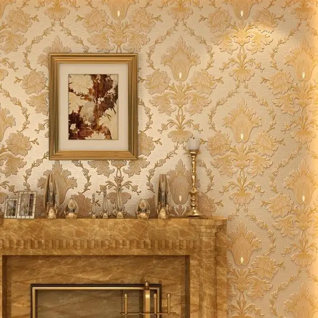 

Continental Damascus Diamond 3d Embossed Thick Nonwovens Wallpaper Living Room Bedroom Room Background Wall papers home decor