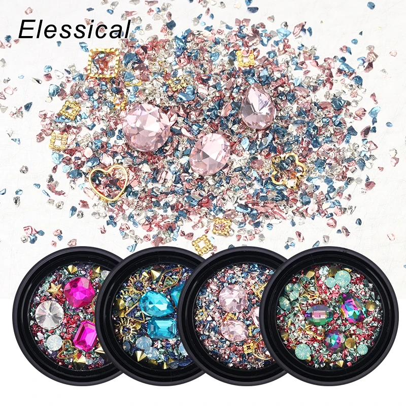 Broken Glass Rhinestones for Nails Gems Nail Art Gold Metal Stickers 3d Decorations Stones | Красота и здоровье