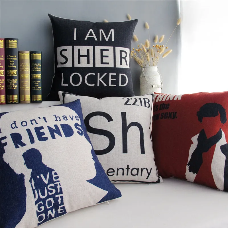 

Sherlock Holmes Detective Decorative Throw Pillow Case Black Letter Printed Cushion Cover Home Decor Linen Cotton Pillow Cover