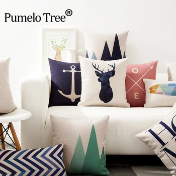 

Decorative Throw Pillows Case Geometric Colorful Animals Deer Nordic Style Print Linen Cushion Cover For Sofa Home Decor Cojin