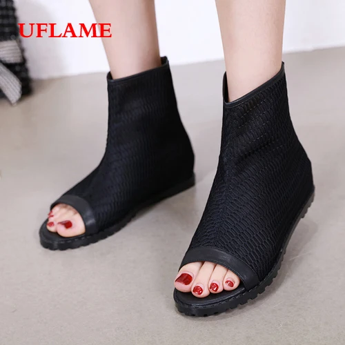

Fashion Roman Fish mouth Wedge Increase within Sandals Casual Mesh with high quality Leather Cool boots High tube Women Shoes