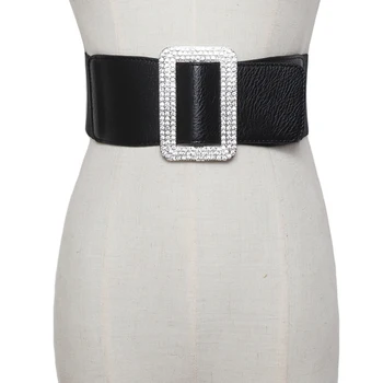 

luxury crystal female elastic wide waistband women bride rhinestone big metal buckle belts Girdle dress strap belt