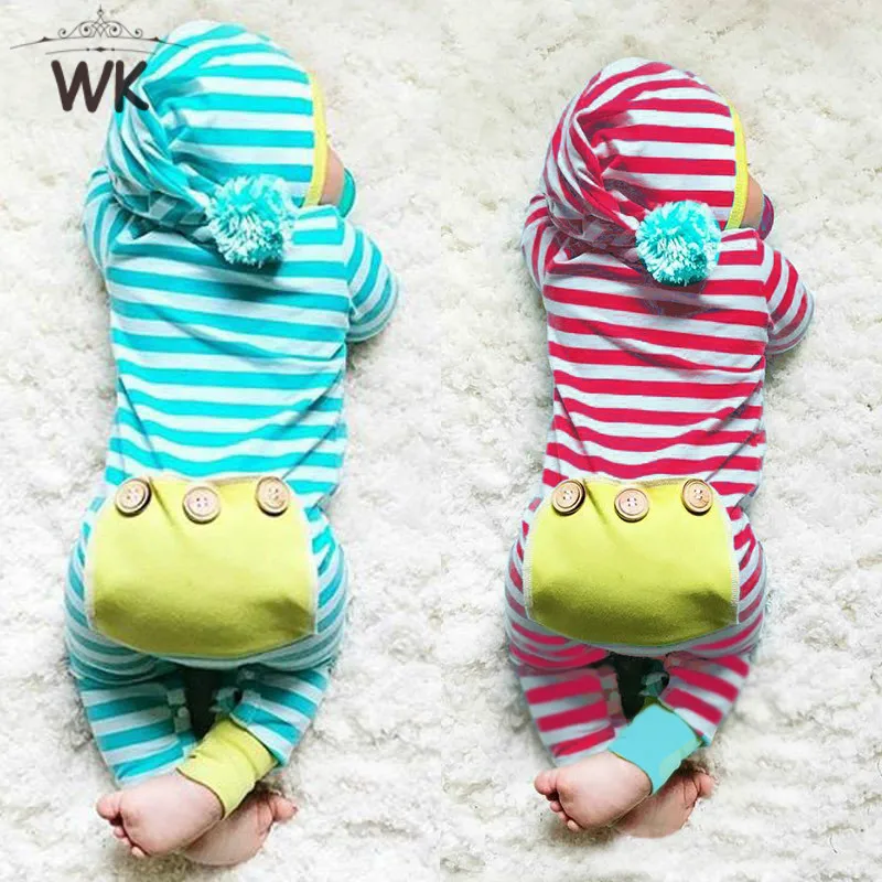 

2019 Autumn New baby Slippers Clothes Cotton hooded With Long Sleeve Baby Boy Girl Overalls stripe Newborn Baby Clothes JP-302