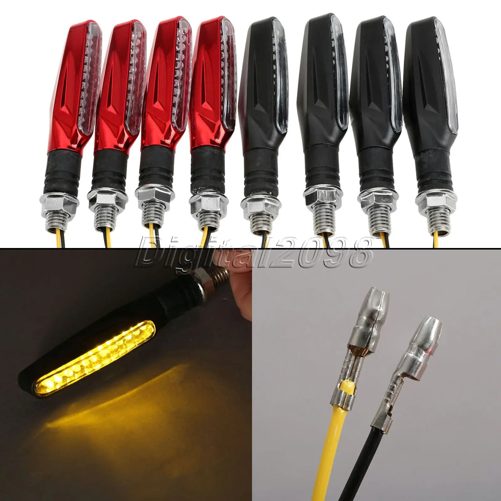 Yetaha 2pair Motorcycle Turn Signal Indicators Flashing Light Flexible