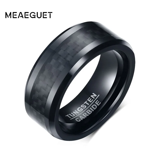 Meaeguet Black Carbon Fiber Tungsten Carbide Ring For Men Wedding Bands Engageme Meaeguet Black Carbon Fiber Tungsten Carbide Ring For Men Wedding Bands Engageme