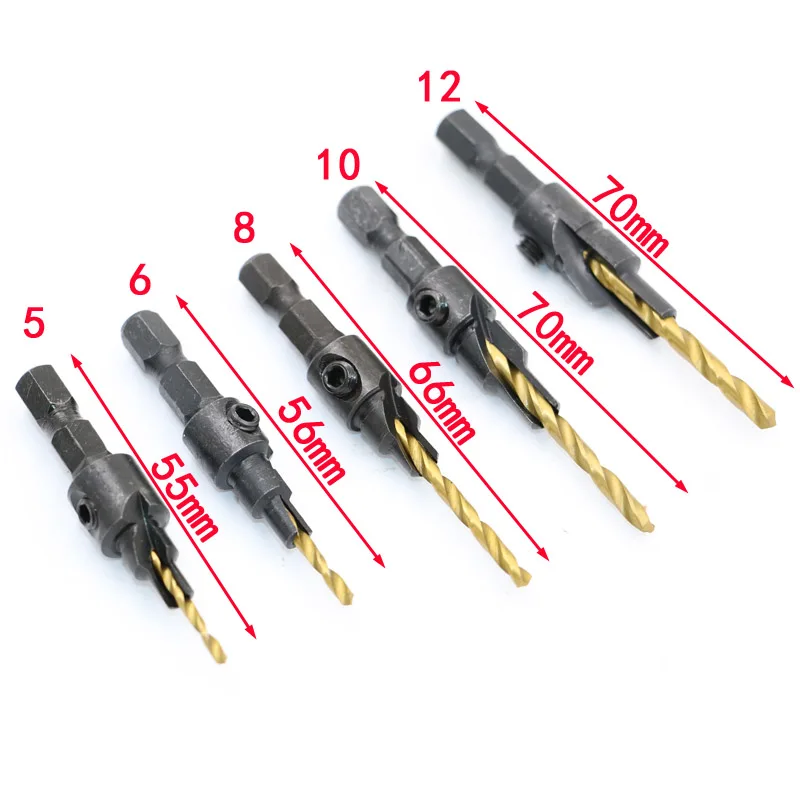 5pcs-HSS-titanium-Countersink-Drill-Bits-1-4-6-35mm-Quick-Change-Hole-Hex-Shank-Screw