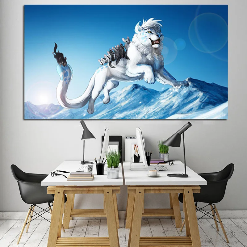 Print Artistic Animals White Lion Mouse Oil Painting on Canvas Big size Jump Games Modern Wall Painting For Living Room Cuadros (2)