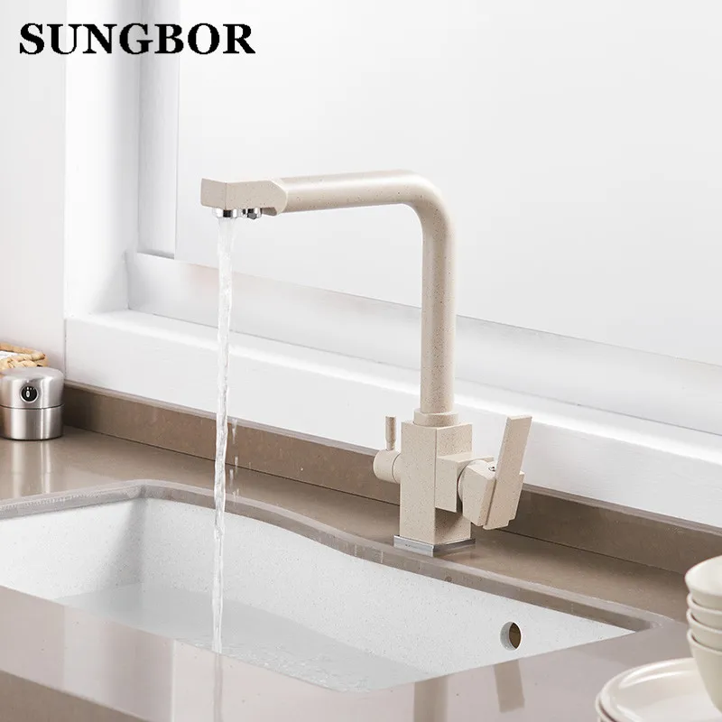  Solid Brass Kitchen Faucet with Filtered Water Marble Kitchen mixer For Sinks Taps Cold Hot Swivel Drinking Water Faucet 9050K