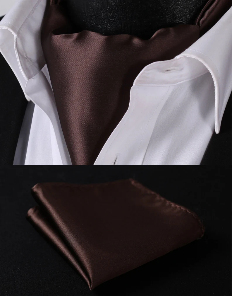  Men Silk Cravat Party Classic Pocket Square Wedding Solid Color Ascot Tie Handkerchief Set #S2