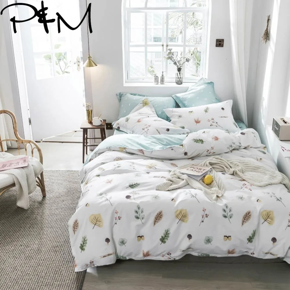 

PAPA&MIMA Pastoral style Small forest print bedding sets cotton Twin Queen Size duvet cover bedsheet pillowcases dropshipping